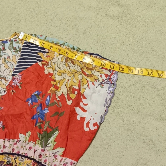 Johnny Was Maxi Dress Silk Patchwork SzL Green/Red Floral Boho Lightweight - Picture 7 of 15